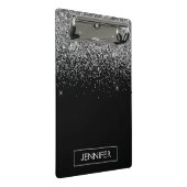 Silver Black Glitter Girly Monogram Naam Mini Klembord (Schuin)