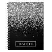 Silver Black Glitter Girly Monogram Naam Notitieboek (Voorkant)