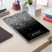 Silver Black Glitter Girly Monogram Naam Notitieboek