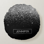 Silver Black Glitter Girly Monogram Naam Rond Kussen (Voorkant)