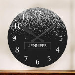 Silver Black Glitter Girly Monogram Naam Ronde Klok<br><div class="desc">Silver and Black Sparkle Glitter Monogram Name Clock. This makes the perfect sweet 16 birthday,  wedding,  bridal shower,  verjaarary,  baby shower or bachelorette party gift for someone that loves glam luxury and chic styles.</div>