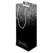 Silver Black Glitter Girly Monogram Naam Wijn Cadeautas (Achterkant Gekanteld)