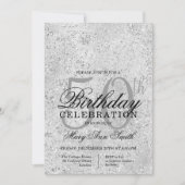 Silver & Black Glitter Glam 50e verjaardagsfeest Kaart (Voorkant)
