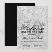 Silver & Black Glitter Glam 50e verjaardagsfeest Kaart (Voorkant / Achterkant)