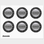 Silver & Black Glitter Glam Elegant Wedding Favori Ronde Sticker (Vel)