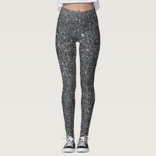 Silver Black Glitter Glam-Leggings Leggings