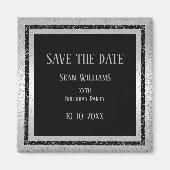 Silver & Black Glitter ingelijst Man Save The Date Magneet (Voorkant)