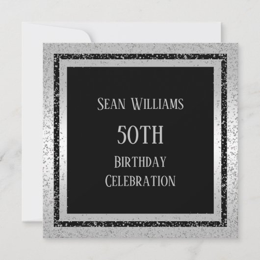 Silver & Black Glitter Ingelijste Man 50ste verjaa Kaart (Voorkant)