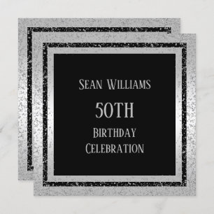 Silver & Black Glitter Ingelijste Man 50ste verjaa Kaart