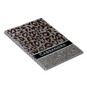 Silver & Black Glitter Leopard Print Diamonds Naam Notitieboek (Rechterzijde)