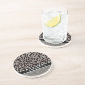 Silver & Black Glitter Leopard Print Diamonds Naam Zandsteen Onderzetter (Zijkant)