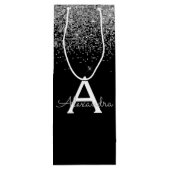 Silver Black Glitter Luxe Monogram Wijn Cadeautas (Achterkant)