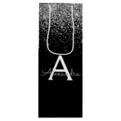 Silver Black Glitter Luxe Monogram Wijn Cadeautas (Voorkant)