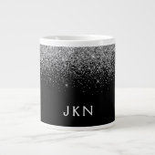Silver Black Glitter Modern Monogram Naam Grote Koffiekop (Voorkant)