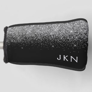 Silver Black Glitter Monogram Girly Name Initialen Golfheadcover