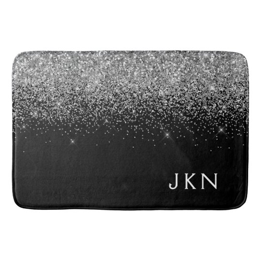 Silver Black Glitter Monogram Girly Name Initials Badmat (Voorkant)