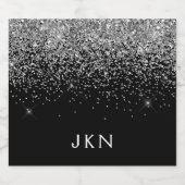 Silver Black Glitter Monogram Girly Name Initials Bier Etiket (Enkel label)
