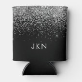 Silver Black Glitter Monogram Girly Name Initials Blikjeskoeler (Voorkant)