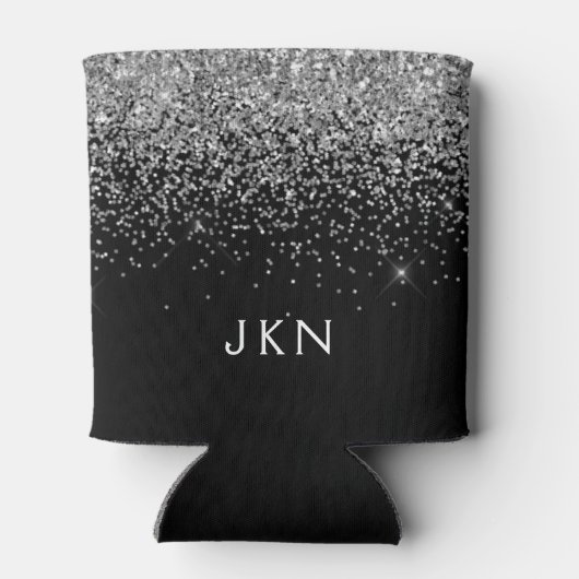 Silver Black Glitter Monogram Girly Name Initials Blikjeskoeler (Achterkant)