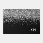 Silver Black Glitter Monogram Girly Name Initials Deurmat (Voorkant)