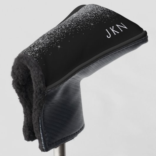 Silver Black Glitter Monogram Girly Name Initials Golfheadcover (3/4 voorkant)
