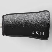 Silver Black Glitter Monogram Girly Name Initials Golfheadcover (Voorkant)