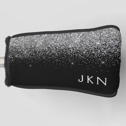 Silver Black Glitter Monogram Girly Name Initials Golfheadcover (Voorkant)