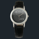 Silver Black Glitter Monogram Girly Name Initials Horloge<br><div class="desc">Zwart en Zilver Sparkle Glitter Monogram Naam Horloge. Dit maakt het perfecte afstuderen,  verjaardagscadeau,  bruiloft,  vrijgezellenfeest,  jubileum,  baby shower of vrijgezellenfeest cadeau voor iemand die houdt van glamoureuze en chique stijlen.</div>