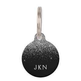 Silver Black Glitter Monogram Girly Name Initials Huisdierpenning