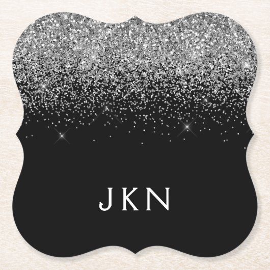 Silver Black Glitter Monogram Girly Name Initials Kartonnen Onderzetters (Voorkant)