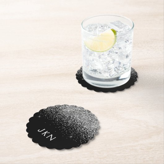 Silver Black Glitter Monogram Girly Name Initials Kartonnen Onderzetters (Insitu)