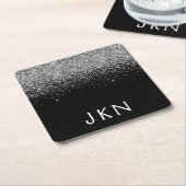 Silver Black Glitter Monogram Girly Name Initials Kartonnen Onderzetters (Schuin)
