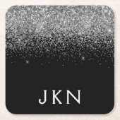 Silver Black Glitter Monogram Girly Name Initials Kartonnen Onderzetters (Voorkant)