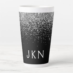 Silver Black Glitter Monogram Girly Name Initials Latte Mok