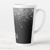 Silver Black Glitter Monogram Girly Name Initials Latte Mok (Rechts)