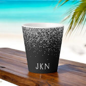 Silver Black Glitter Monogram Girly Name Initials Latte Mok