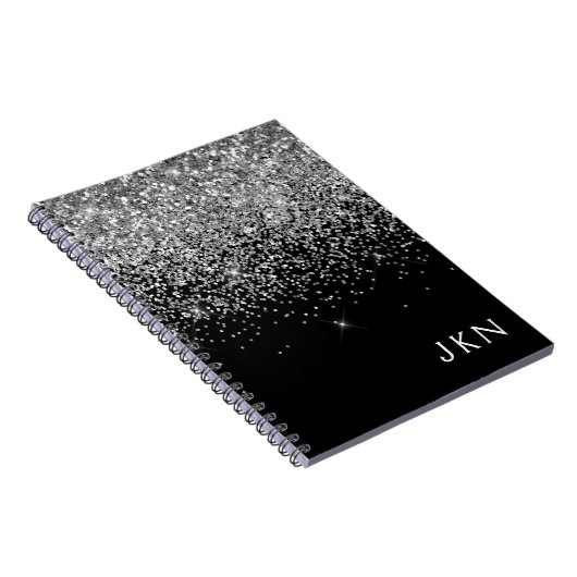 Silver Black Glitter Monogram Girly Name Initials Notitieboek (Rechterzijde)