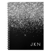 Silver Black Glitter Monogram Girly Name Initials Notitieboek (Voorkant)