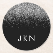 Silver Black Glitter Monogram Girly Name Initials Ronde Kartonnen Onderzetter (Voorkant)