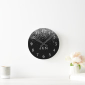 Silver Black Glitter Monogram Girly Name Initials Ronde Klok (Huis)