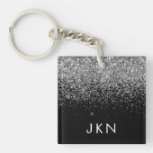 Silver Black Glitter Monogram Girly Name Initials Sleutelhanger (voorkant)