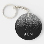 Silver Black Glitter Monogram Girly Name Initials Sleutelhanger (Voorkant)