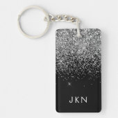 Silver Black Glitter Monogram Girly Name Initials Sleutelhanger (Voorkant)