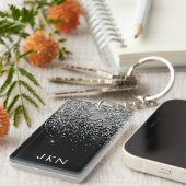 Silver Black Glitter Monogram Girly Name Initials Sleutelhanger (Voorkant Rechts)