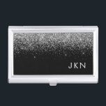 Silver Black Glitter Monogram Girly Name Initials Visitekaarthouder<br><div class="desc">Zwart en Zilver Sparkle Glitter Monogram Naam visitekaarthouder. Dit maakt het perfecte zoete 16-jarige verjaardagscadeau,  bruiloft,  vrijgezellenfeest,  jubileum,  baby shower of vrijgezellenfeest voor iemand die van glamoureuze luxe en chique stijlen houdt.</div>