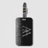 Silver Black Glitter Naam Bagagelabel (Voorkant (verticaal))