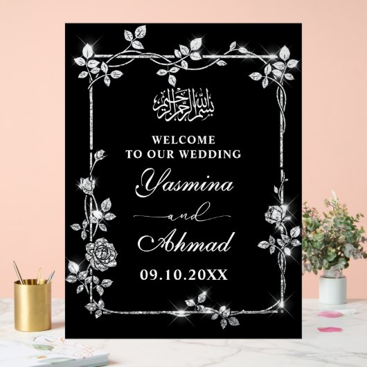 Silver Black Glitter Nikah Muslim Wedding Welkom Acryl Bord (Huwelijk)