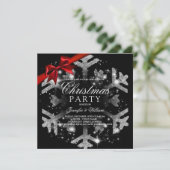 Silver Black Glitter & Ribbon | Kerstfeestdag Kaart (Staand voorkant)