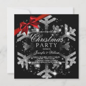 Silver Black Glitter & Ribbon | Kerstfeestdag Kaart (Voorkant)