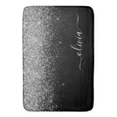 Silver Black Glitter Script Monogram Girly Name Badmat (Voorkant Verticaal)